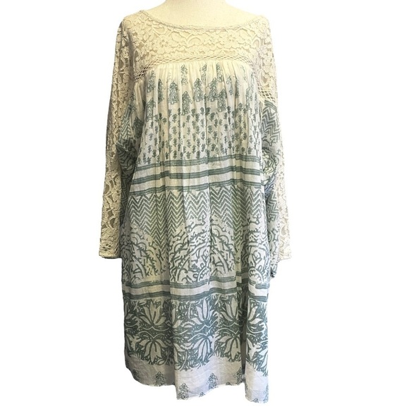 NEW Free People Sun Daze Shift Dress Crochet Detail 3/4 Sleeve Boho 100% Cotton - Picture 2 of 9